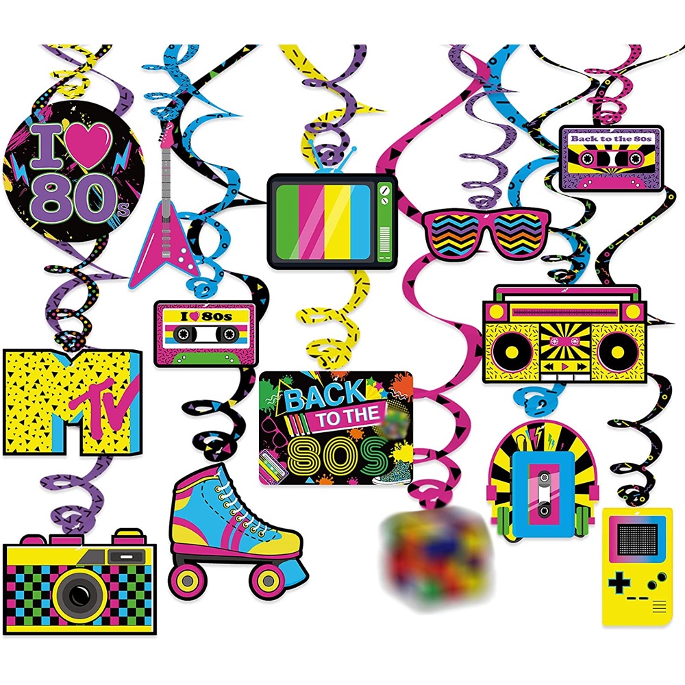 80's Theme Party Ideas for Games - Decorations - Costumes - 80's Themed Hanging Decorations