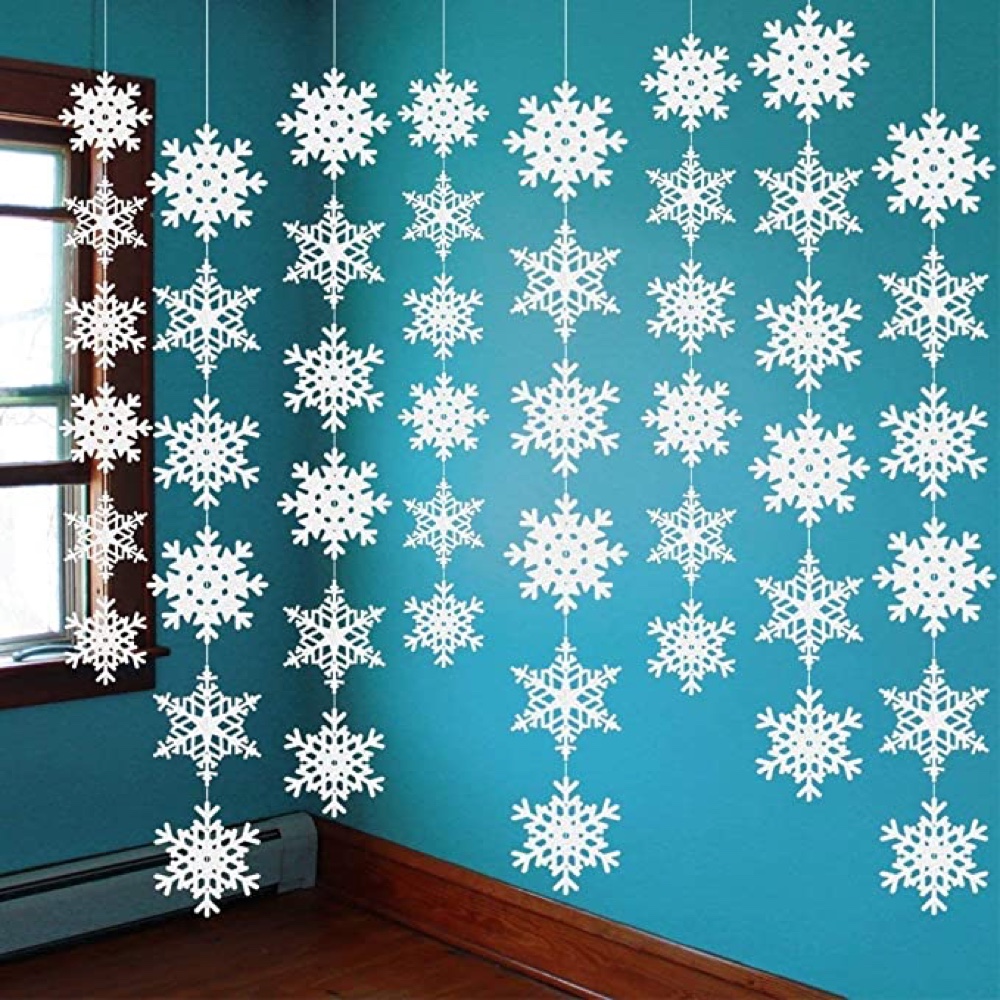 Disney Frozen Christmas Party Ideas - Xmas Party Theme - Hanging Snowflakes