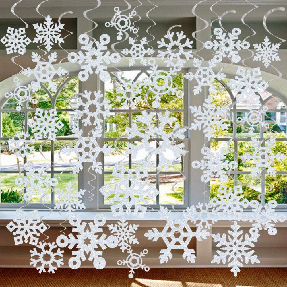Winter Wonderland Party Ideas - Decorations - New Year - Christmas Party Themes - Hanging Snowflakes