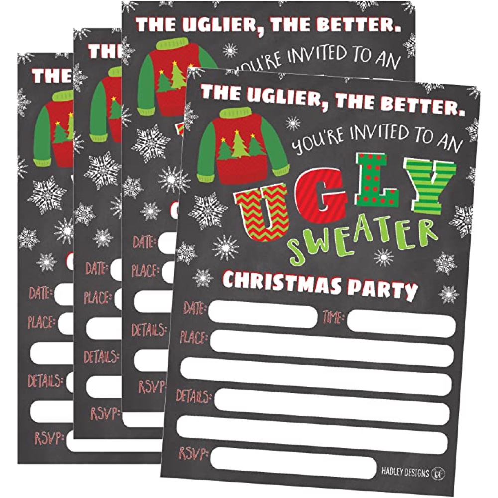 Ugly Christmas Sweater Themed Party - Office Xmas Party Ideas - Workplace Party Ideas - Invitations