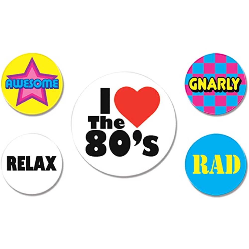 80's Theme Party Ideas for Games - Decorations - Costumes - 80's Themed Party Buttons