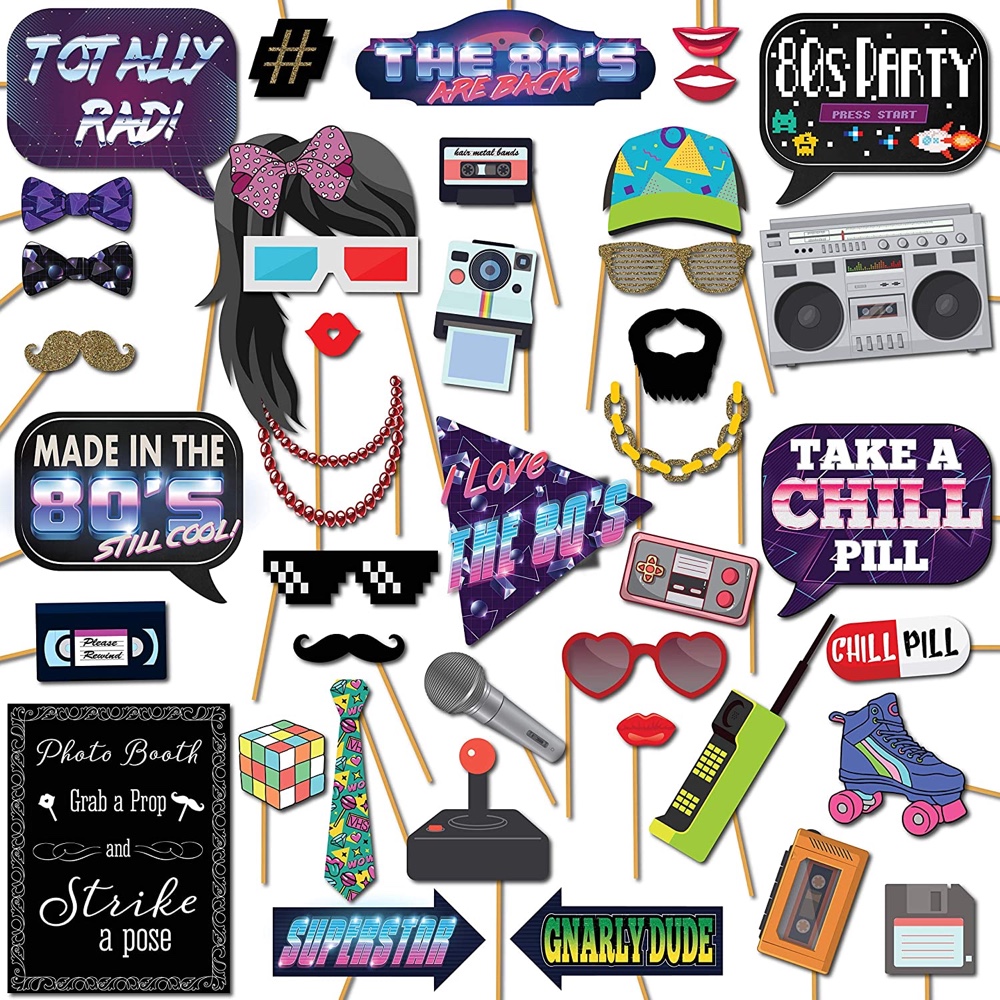 80's Theme Party Ideas for Games - Decorations - Costumes - 80's Themed Photo Booth Props