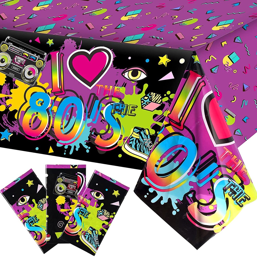 80's Theme Party Ideas for Games - Decorations - Costumes - 80's Themed Tablecloth