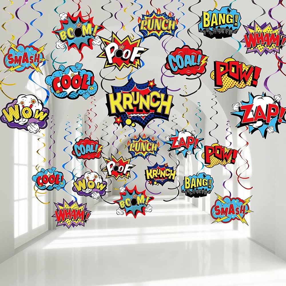 Superhero Themed Party - Ideas for Kids Parties - Super hero Hanging Decorations