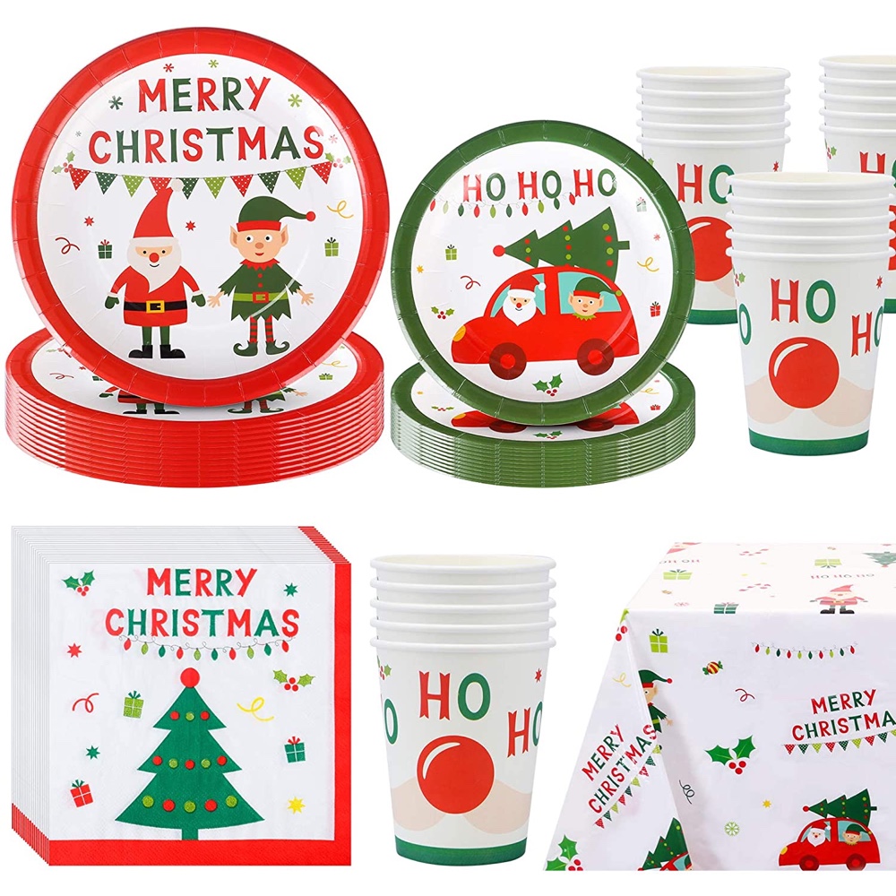 Santa's Workshop Christmas Party - Xmas Party Ideas - Work - Office - Home - Tableware - Paper Plates - Paper Cups - Napkins