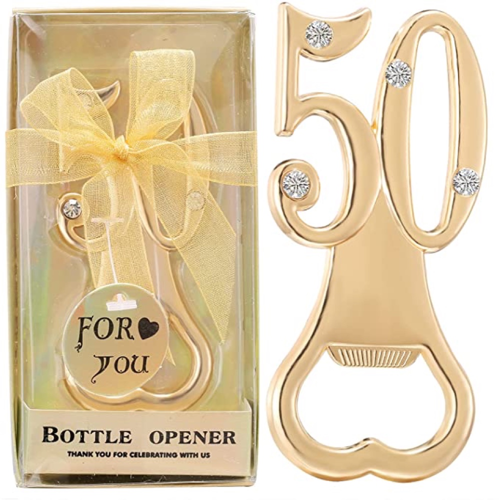Golden Wedding Anniversary Party Ideas - Decorations - Supplies - Gifts - Bottle Opener
