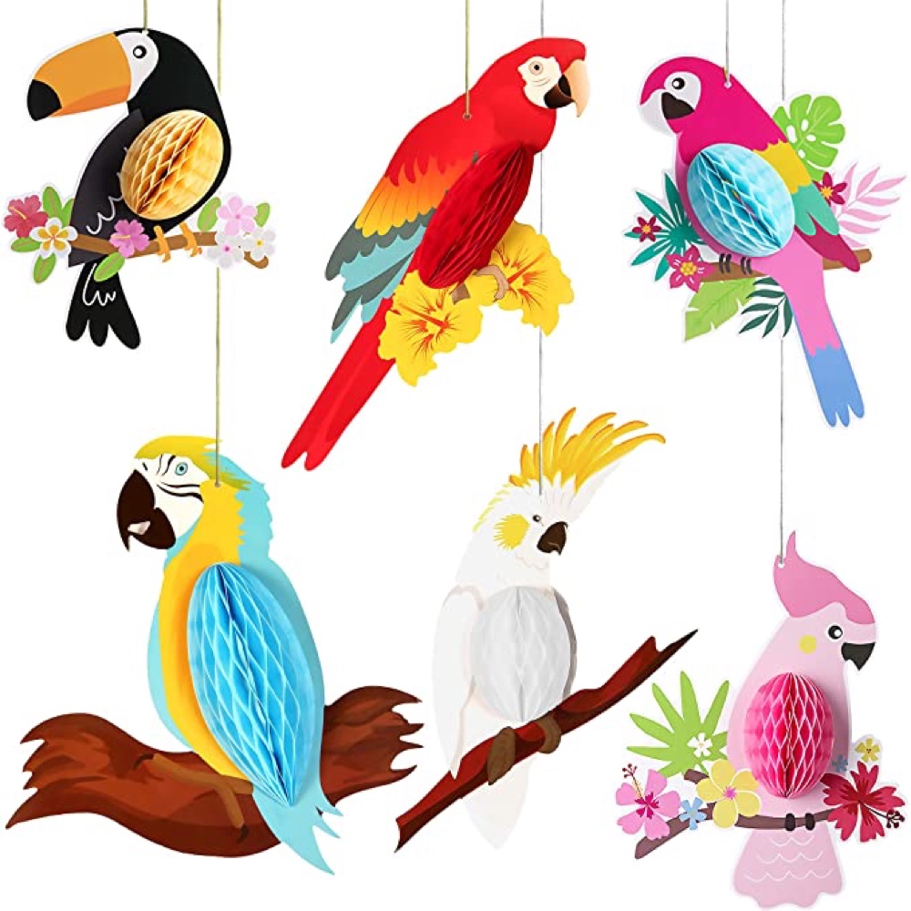Rainforest Themed Party - Birthday Party Ideas - Decorations - Party Supplies - Food - Games - Tropical Bird Hanging Decorations