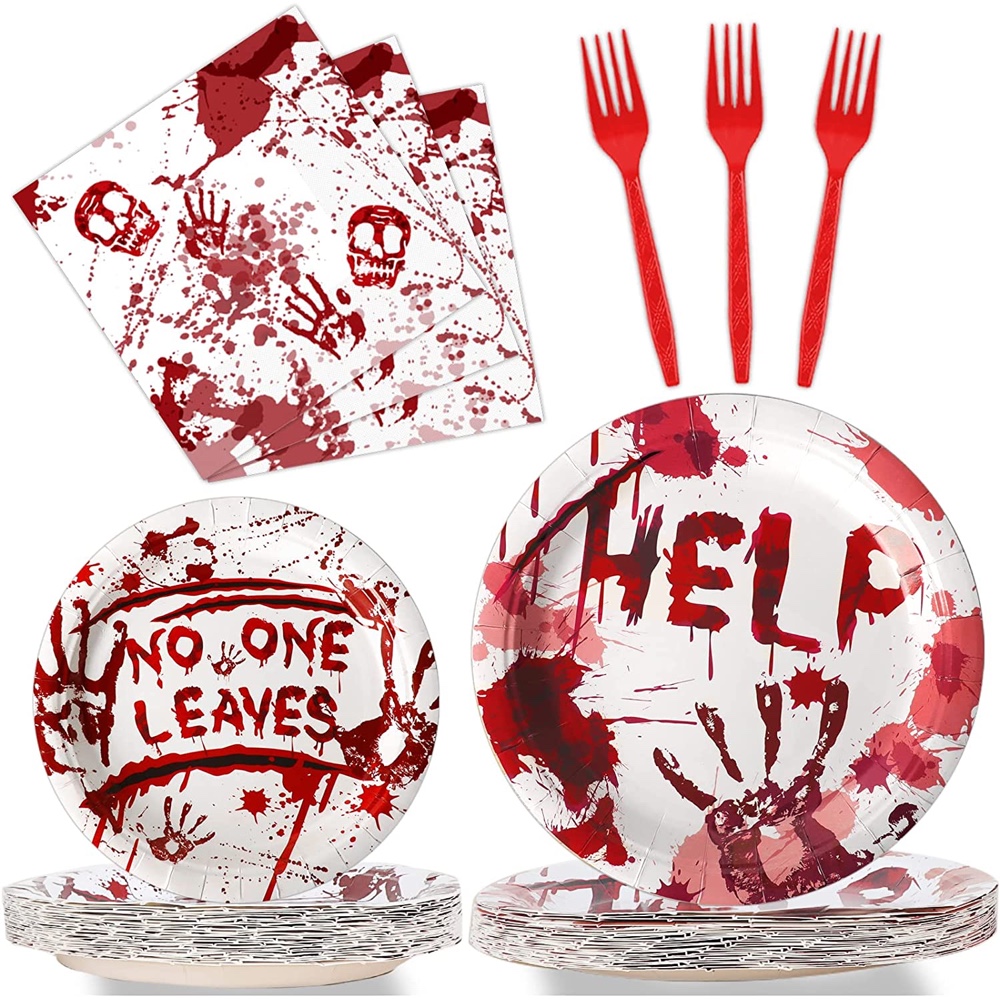 Night of the Living Dead Themed Halloween Party - Zombie Party Theme Ideas - Inspiration - Decorations - Party Supplies - Bloodstained Tableware