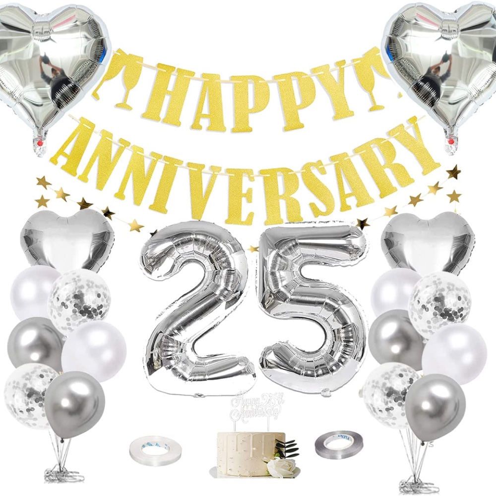 13 Pieces 25 Silver Years Cake Topper Happy Anniversary Party Decoration  Glitter Heart Wedding Cake Decorations Decorative 25th Birthday Decorations  Cake Decorating Kits for 25 Cupcake Party Supplies | Fruugo AE