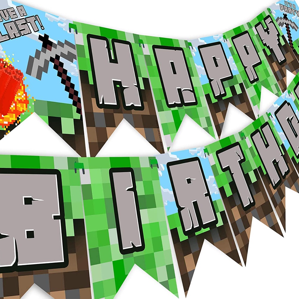 Minecraft Themed Party - Kids Children - Minecraft Theme Birthday Party - Video Games - Ideas and Inspiration - Party Supplies - Party Decorations - Birthday Banner