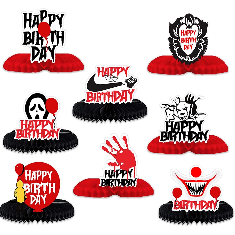 Creepy Clown Part Themed Halloween Party - Scary Clown Themed Halloween Party - Freaky Clown Themed Halloween Party - Party Decorations - Party Supplies - Ideas - Inspiration - Table Centerpieces