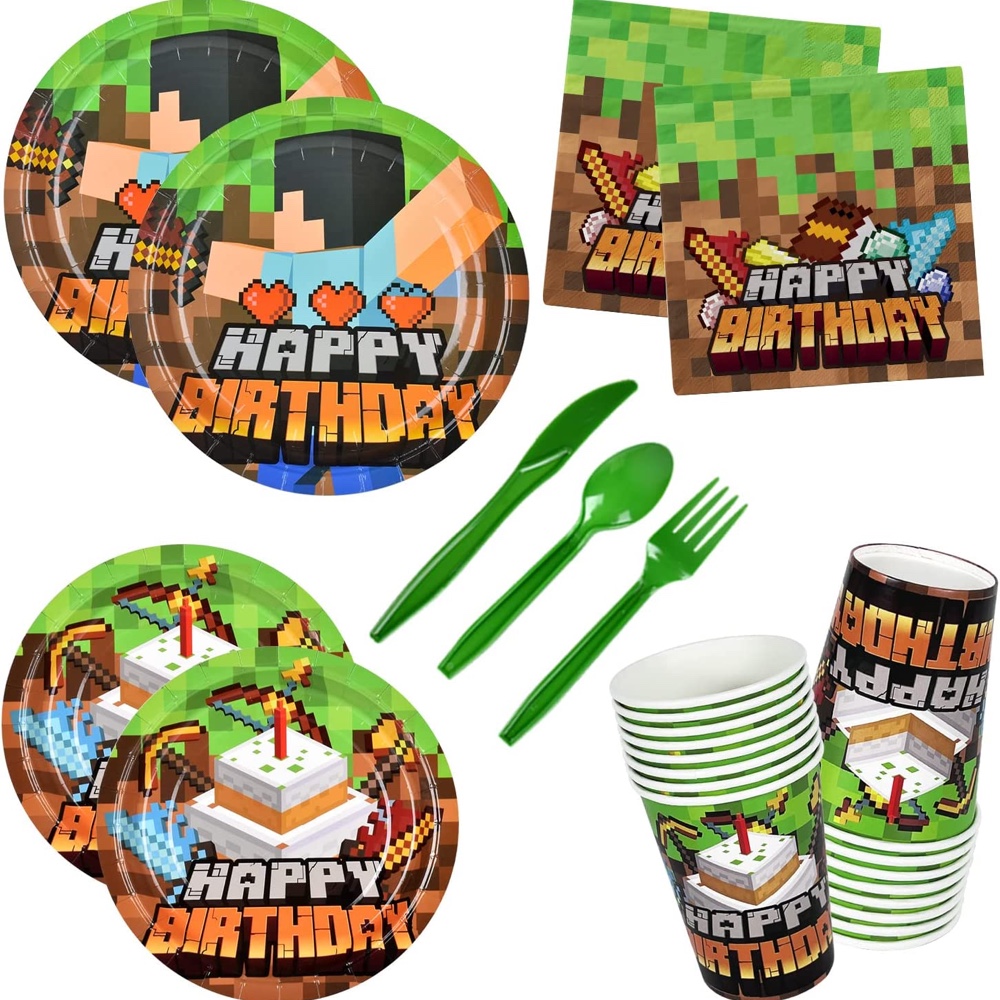Minecraft Themed Party - Kids Children - Minecraft Theme Birthday Party - Video Games - Ideas and Inspiration - Party Supplies - Party Decorations - Tableware