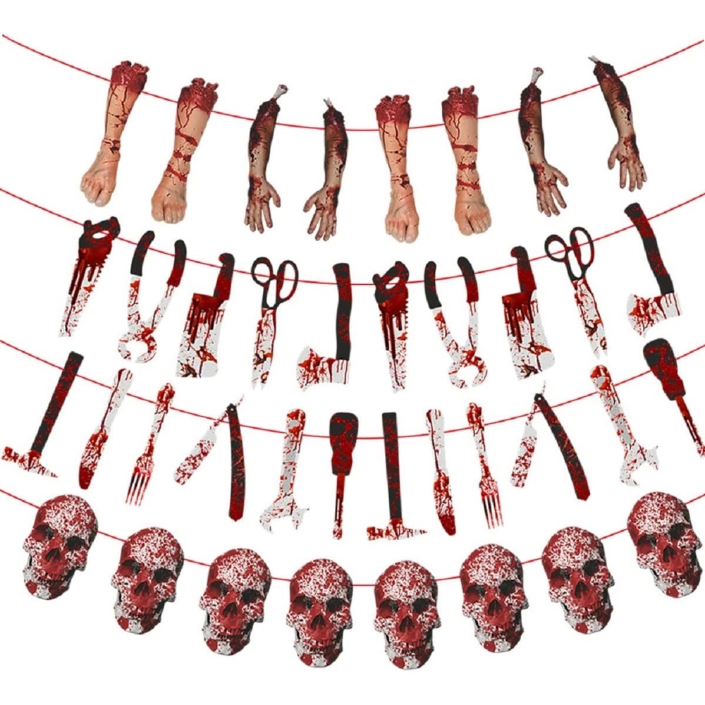 Saw Themed Halloween Party - Horror Movie Themed Party - Scary Party - Ideas - Inspiration - Party Decorations - Party Supplies - Body Parts Banner