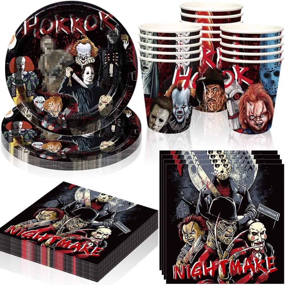 Scary Movie Marathon Halloween Party - Scary Movie Marathon Party - Horror Movie Marathon Halloween Party - Horror Movie Marathon Party - Ideas - Suggestions - Scariest - Party Decorations - Party Supplies - Tableware