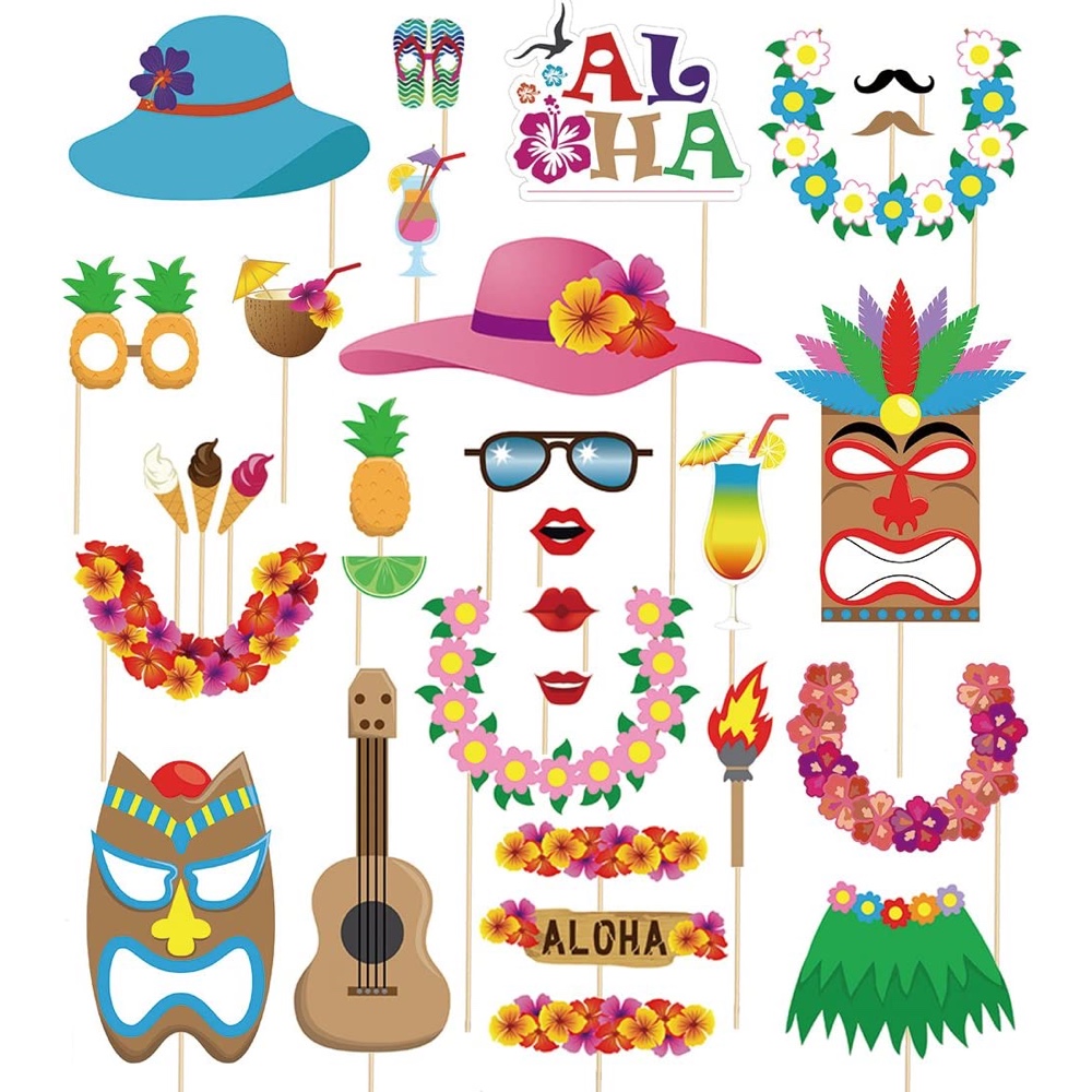 Hawaiian Luau Themed Party - Ideas - Inspiration - Decorations - Supplies - Photo Booth Props