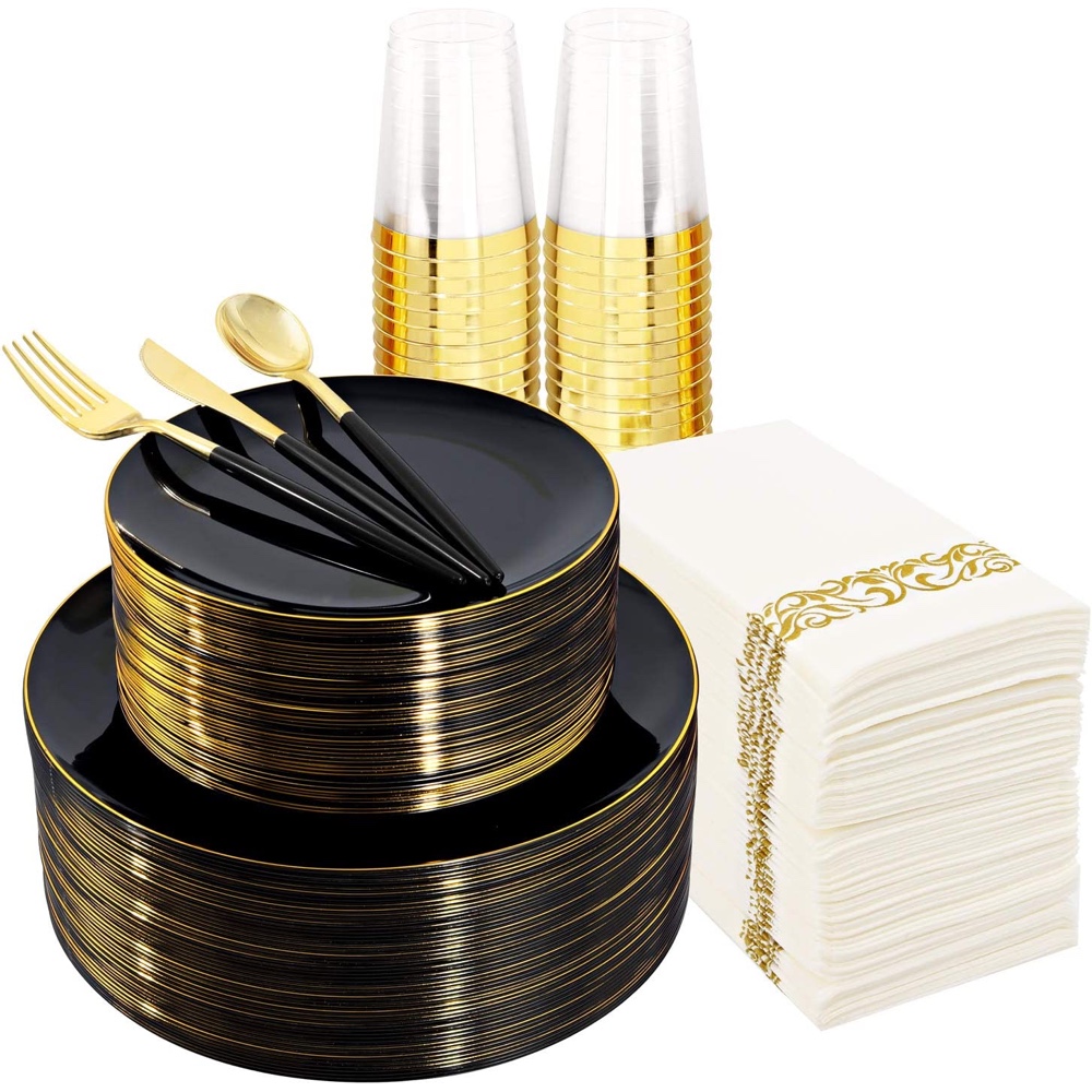 Hollywood Glamour Themed Party Decorations - Supplies - Ideas - Inspiration - Gold and Black Tableware