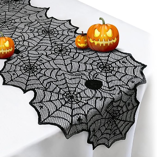 14 Scary Halloween Decorations to Haunt Your Party - Black Lace Table Runner